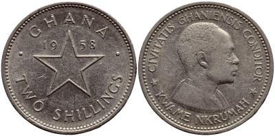 Гана 2 шиллинга 1958 Кваме Нкрума KM 6 медно-никель 63-756