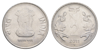 Индия 2 рупия 2011 "ромб" - Мумбаи KM 395 нержавеющая сталь 4648-1125
