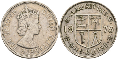 Маврикий 1 рупия 1975 Елизавета II (1952-) KM 35.1 медно-никель    4599-1035