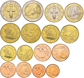 КИПР ЕВРОНАБОР ИЗ 8 МОНЕТ 2012 1, 2, 5, 10, 20, 50 ЕВРОЦЕНТОВ, 1 И 2 ЕВРО UNC 183-851