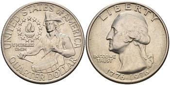 США 25 центов (квотер) 1976 200 лет независимости (1776-1976), Вашингтон, барабанщик KM 204 медь плакированная медно-никель 4586-621
