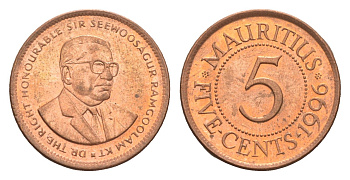 Маврикий 5 центов 1996 KM 52 сталь плакированная медью UNC 4649-612