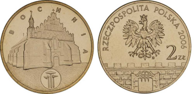 Польша 2 злотых 2006 MW, серия польские города, Бохня (BOCHNIA) KM 543, Parchimowicz 987 латунь UNC 603-822