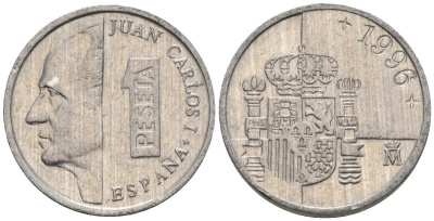 Испания 1 песета 1996 M, Хуан Карлос I (1975-2014) KM 832 алюминий 4602-1166