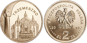 Польша 2 злотых 2010 MW, серия польские города, Тшемешно (Trzemeszno) KM 752 нордик UNC 4676-732