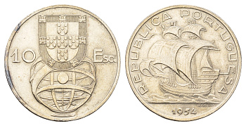 Португалия 10 эскудо 1954 парусник KM 586 серебро 4572-813
