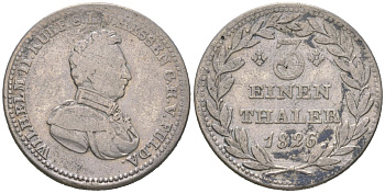 Гессен-Кассель 1/3 талера 1826 KM 578, AKS 21 серебро 4616-826
