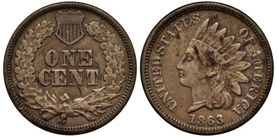 США 1 цент 1863 индеец, Indian head  бронза    1531-124
