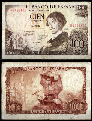 Испания 100 песет 1965 Pick 150 бумага 7221-61-2-1