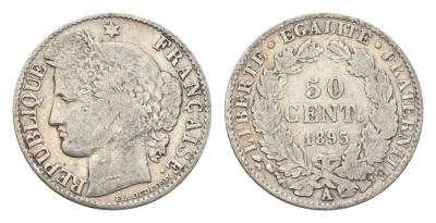 Франция 50 сантимов 1895 A KM 834 серебро 54-629