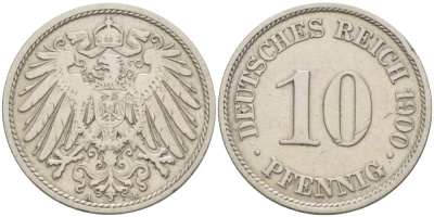 Германия 10 пфеннигов 1900 A KM 12, J.13 медно-никель 4516-725
