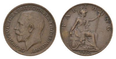 Великобритания 1 фартинг 1920 Георг V (1910-1936) KM 808.2, Spink 4060 бронза 4674-767