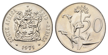 ЮАР 50 центов 1971 Зантедеския Эллиота (калла), герб KM 87 никель UNC 4693-825