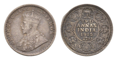 Британская Индия 2 анны 1915 Георг V (1910-1936) KM 515 серебро    1530-421