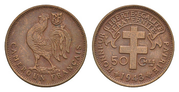 Камерун 50 сантимов 1943 KM 4 бронза 603-1315