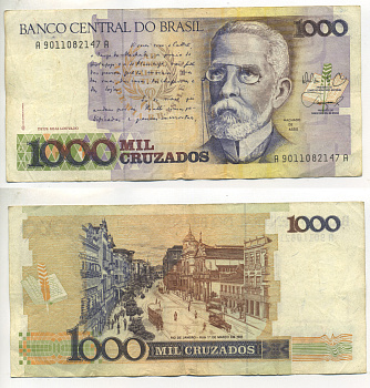 БРАЗИЛИЯ 1000 КРУЗАДО 1988 ПОДПИСЬ 26 Pick 213b бумага 445-19-2