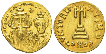 Византийская Империя солид 654-659 Констант II с Константином IV/ крест, Константинополь, 4,44 гр, about extremely fine Sear 959 золото 10-020-83