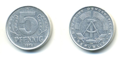 ГДР 5 пфеннигов 1972 A KM 9.1 алюминий 4379-216