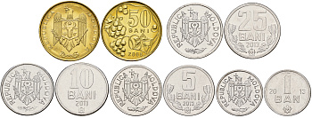 Молдова лот из 5 монет 2008-2013 1, 5, 10, 25, 50 бани KM 1, 2, 3, 7, 10 UNC M76-03