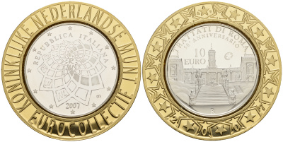 Италия 10 евро 2007 50 лет Римскому договору, коллекция Нидерландского монетного двора KM 295 серебро PROOF 11-060-21
