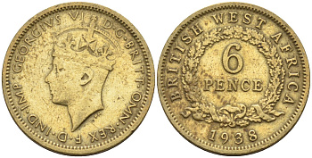 Британская Западная Африка 6 пенсов 1938 Георг VI (1936-1952) KM 22 никель-латунь 4588-658