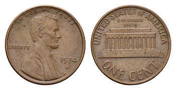 США 1 цент 1974 D, Линкольн KM 201 медь цинк 4685-453