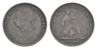 Великобритания 1 фартинг 1888 Виктория (1837-1901) KM 753, Spink 3958 бронза 4630-161