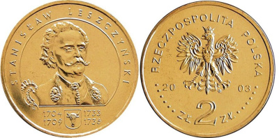 Польша 2 злотых 2003 MW, Станислав Лещинский KM 473 нордик  UNC 4531-842