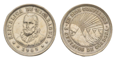 Никарагуа 5 сентаво 1965 KM 24.2 медно-никель UNC 4640-955