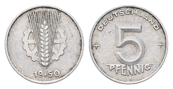 ГДР 5 пфеннигов 1950 A KM 2 алюминий 4685-1262