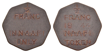 Великобритания, NAAFI (военно-морской флот) 1/2 франка ND (1944) бакелит 1522-1215