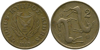Кипр 2 цента 1983 KM 54.1 никель латунь 4158-249