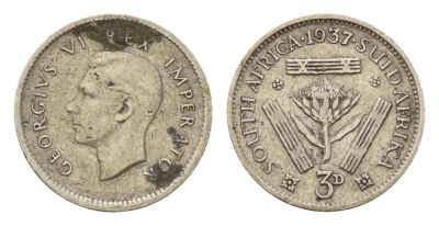 ЮАР 3 пенса 1937 Георг VI (1936-1952) KM 26 серебро 4564-561