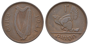 Ирландия 1 пенни 1941 курица с цыплятами KM 11 бронза 4672-544