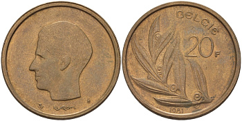 Бельгия 20 франков 1981 Belgie, Бодуэн I (1951-1993) KM 160 никель бронза 67-636