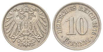 Германия 10 пфеннигов 1913 F KM 12, J. 13 медно-никель 4701-1136