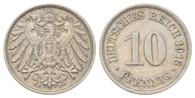 Германия 10 пфеннигов 1913 F KM 12, J. 13 медно-никель 4701-1136