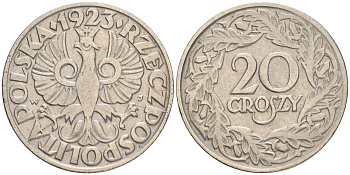 Польша 20 грошей 1923 w KM 12, Parchimowicz 105 никель 4556-211
