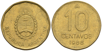 Аргентина 10 сентаво 1988 герб KM 98, Schon 98 латунь    60-1034