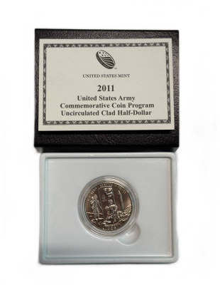 США 1/2 доллара 2011 D, Армия США, в оригинальной упаковке, с сертификатом KM 506 медь плакированная медно-никель BU 8-2-05-30