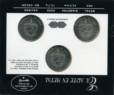 Куба набор из 3 монет по 1 песо 2001 серия фауна Кубы, эмаль KM 829, 834, 830 UNC 7-5-1-13