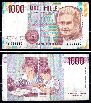 Италия 1000 лир 1990 Pick 114 a бумага 6312-6-1-2