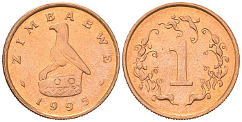 Зимбабве 1 цент 1995 птица-идол KM 1a сталь плакированная бронзой UNC 4615-1141