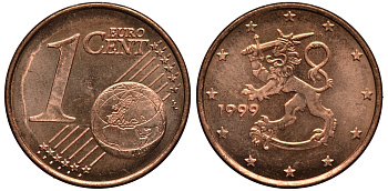 Финляндия 1 евроцент 1999 KM 98 сталь плакированная медью XF-UNC 4181-147