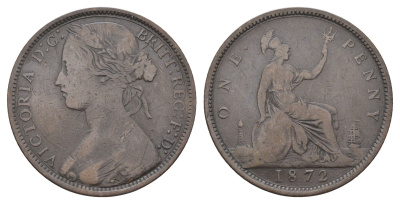 Великобритания 1 пенни 1872 Виктория (1837-1901) KM 749.2, Spink 3954 бронза 4661-336