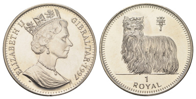 Гибралтар 1 крона 1997 Лучшие друзья человека (собаки) - Йоркширский терьер KM 561 медно-никель BU 1524-1932