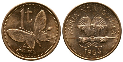 Папуа-Новая Гвинея 1 тойя 1984 бабочка KM 1 бронза UNC 261-512