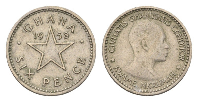 Гана 6 пенсов 1958 год-тип KM 4 медно-никель 4668-612