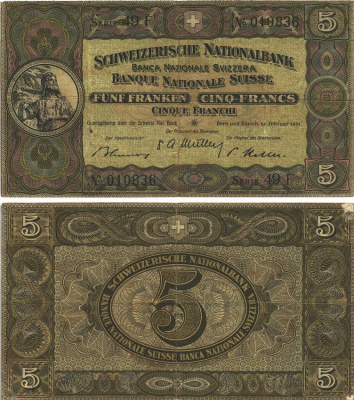 Швейцария 5 франков 1951 22 февраля 1951, серия 49 F Pick 11 o бумага 8606-11-1-1