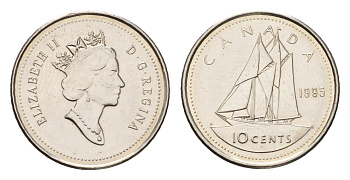 Канада 10 центов 1995 Елизавета II (1952-2022), парусник KM 183 никель 4689-565